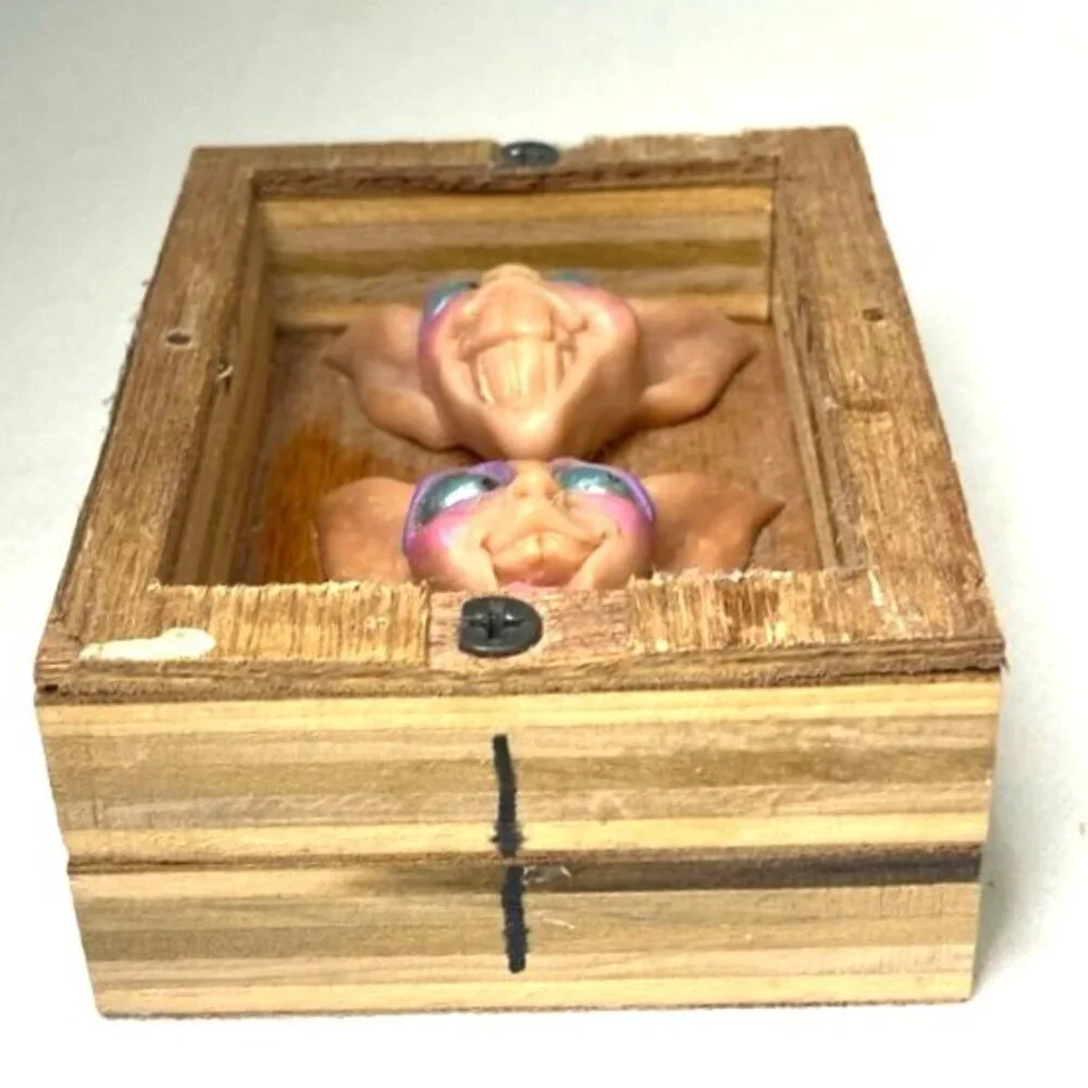 Vtg Poly Resin Gargoyle Faces in Wood‎ Frame Gothic Dark Fairy Fantasy Handmade